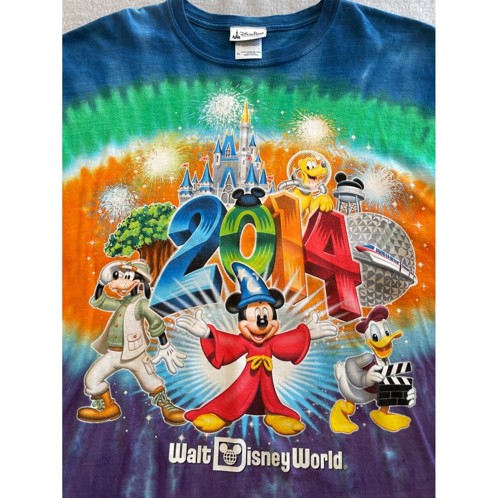 Disney Parks Walt Disney World 2014 Tie Dye Mickey Mouse T-Shirt XL Mens - Picture 2 of 7